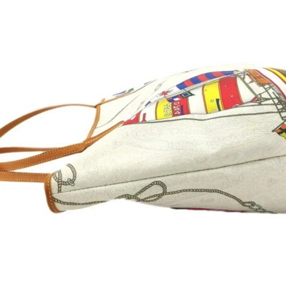 ETRO Tote Bag Yacht Paisley White Beige Gray PVC x Leather Authentic Used t23533 - Picture 5 of 9